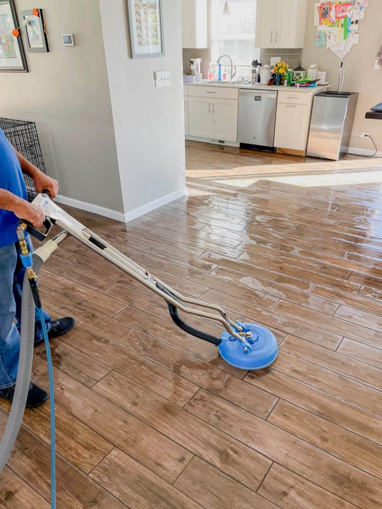 Photo of a tile and grout machine cleaning a floor